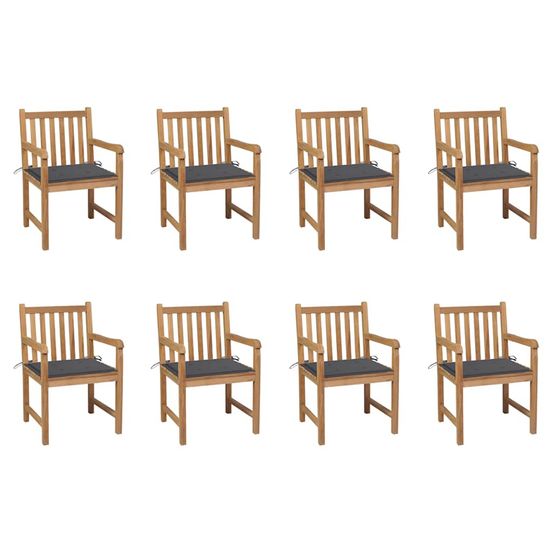 Chaises de jardin lot de 8 avec coussins anthracite bois teck