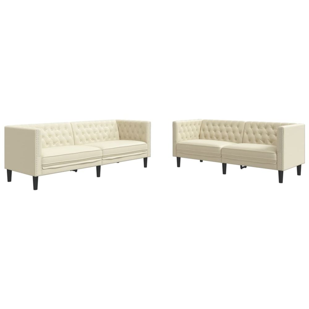 Ensemble de canapé chesterfield 2 pcs crème similicuir