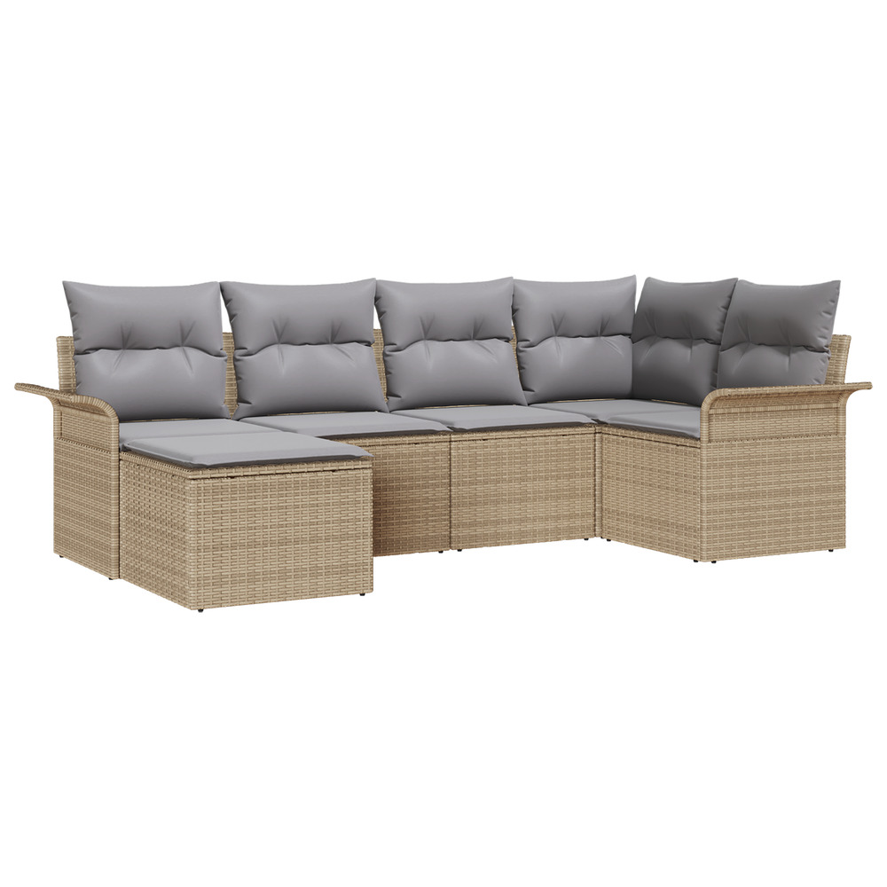 Set de canapés de jardin 6 pièces avec coussins beige en rattan synthétique