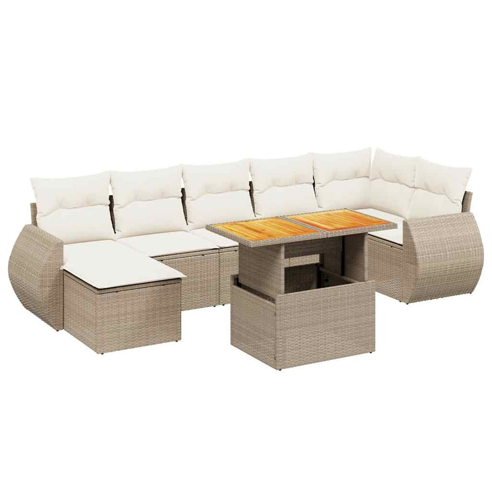 Salon de jardin avec coussins 8 pcs beige résine tressée