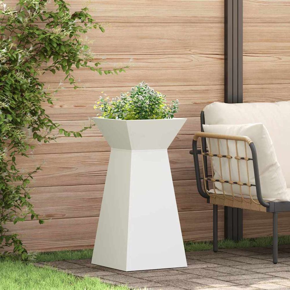 Jardinière haute trapézoïdale en acier pour jardin et terrasse blanc 73 cm