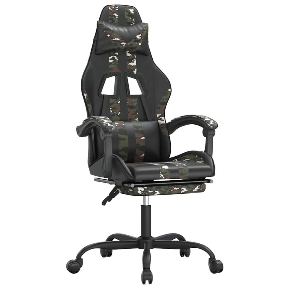 Chaise de jeu pivotante repose-pied noir camouflage similicuir