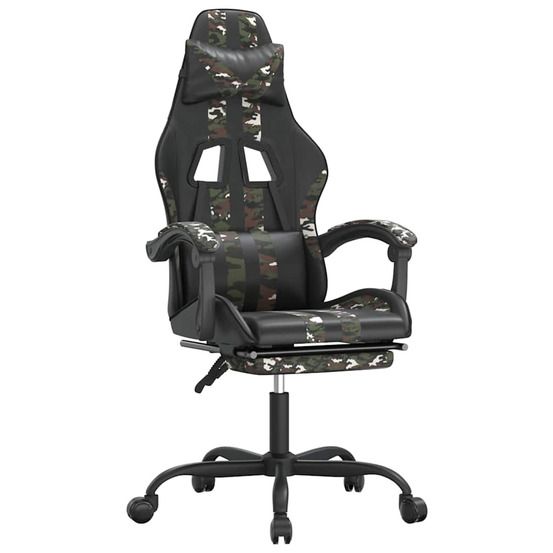 Chaise de jeu pivotante repose-pied noir camouflage similicuir