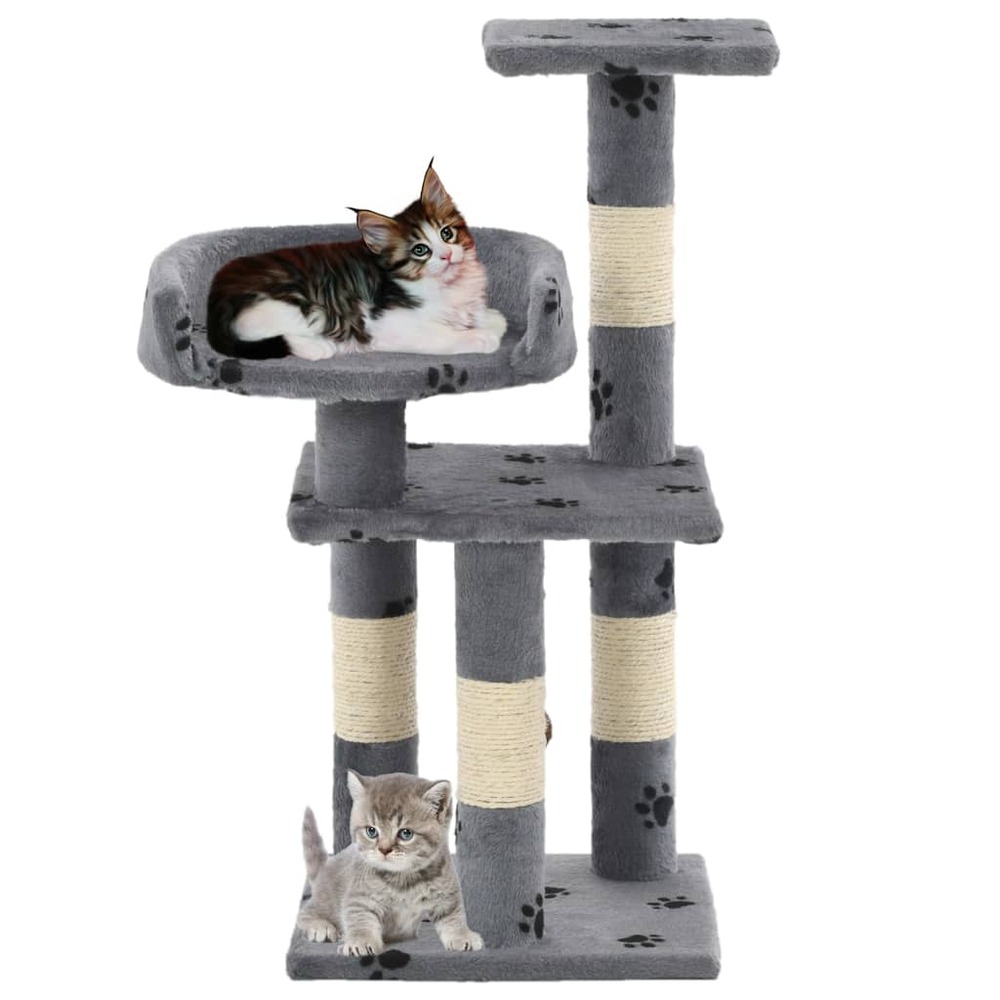 Arbre à chat et griffoir sisal 65 cm empreintes de pattes gris