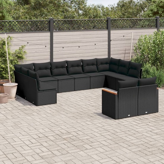 Salon de jardin 12 pcs avec coussins noir résine tressée