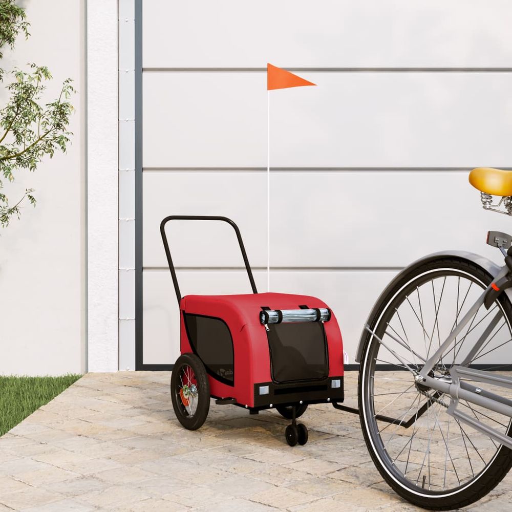 Remorque vélo pour chien en tissu oxford transport sécurisé pour balades rouge et noir