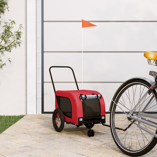 Remorque vélo pour chien en tissu oxford transport sécurisé pour balades rouge et noir