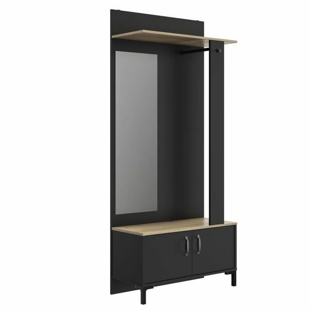 Meuble d'entrée 2 portes - décor chêne sonoma et noir - 81 x 37 x hauteur 190 cm