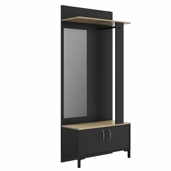 Meuble d'entrée 2 portes - décor chêne sonoma et noir - 81 x 37 x hauteur 190 cm