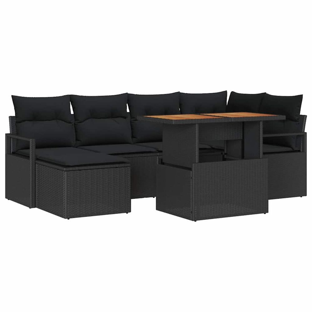 Ensemble de canapé de jardin 7 pc noir poly rotin