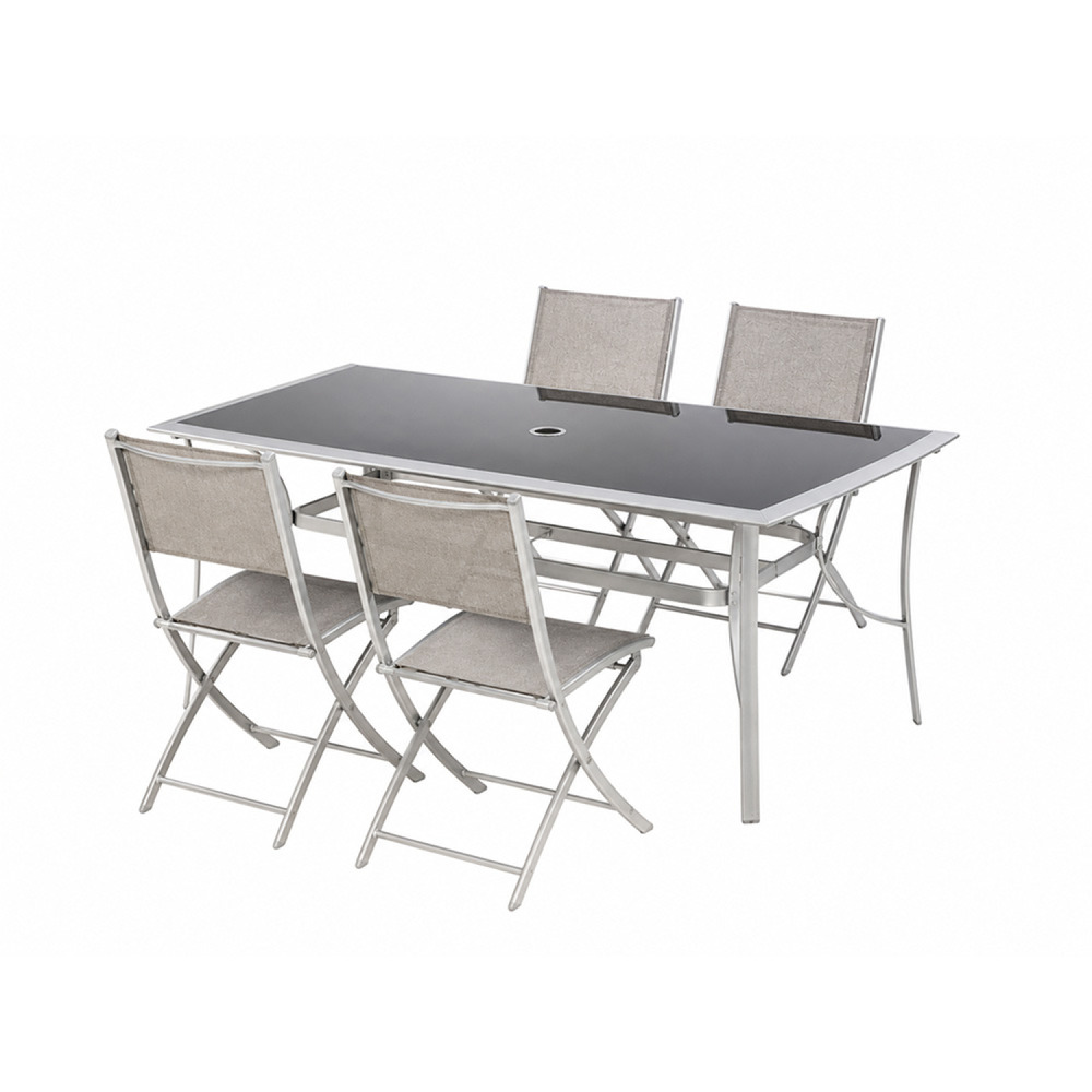 Ensemble de jardin table 150 cm + lot de 4 chaises pliantes alassio
