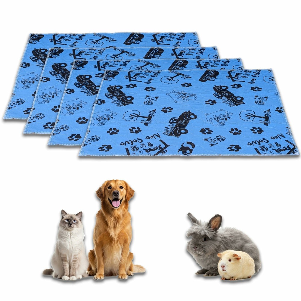 Lot de 4 tapis absorbant et antidérapant - 70 x 35 cm - bleu - lavable en machine - pour chien, chat, lapin, cochon d'inde
