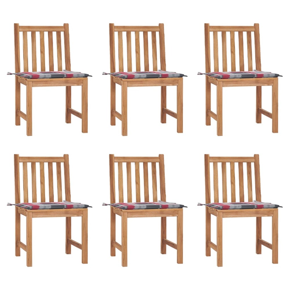Chaises de jardin lot de 6 avec coussins bois de teck massif