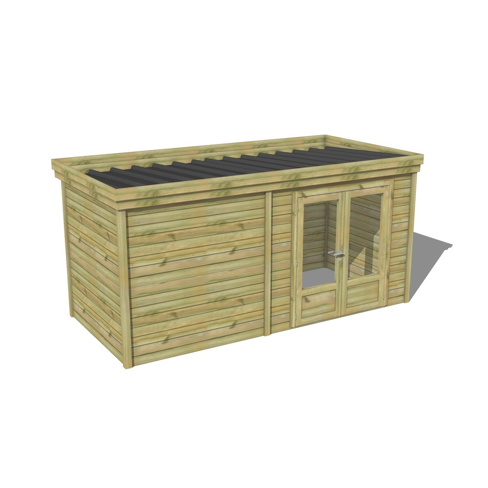 Abri de jardin bois pin traité autoclave 27mm - 4,69x2,14m / 10m2 - bac acier - abri français