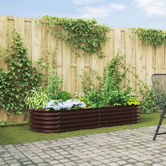 Grand potager surélevé 240x80cm acier marron, carré potager rectangulaire h44cm pour jardin et terrasse