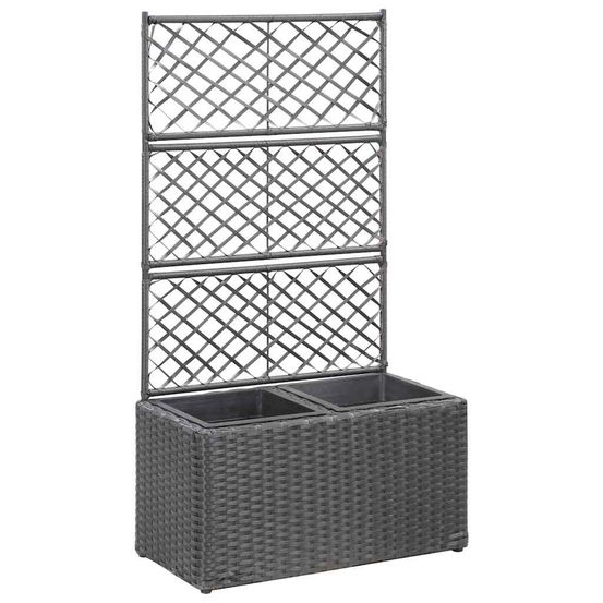 Jardinière avec treillis 2 pots en résine tressée pour balcon et terrasse noir