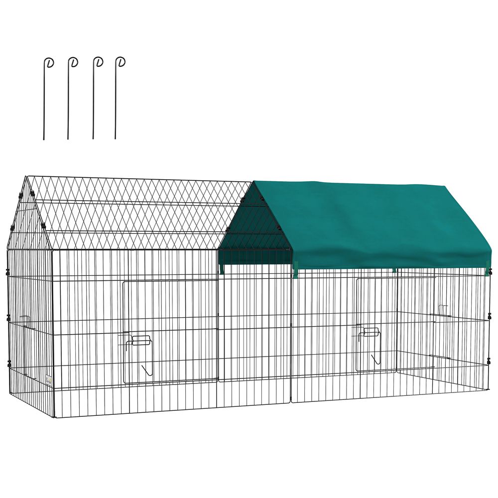 Enclos acier pour lapins poules avec toit ombragé intérieur extérieur 220x85cm vert