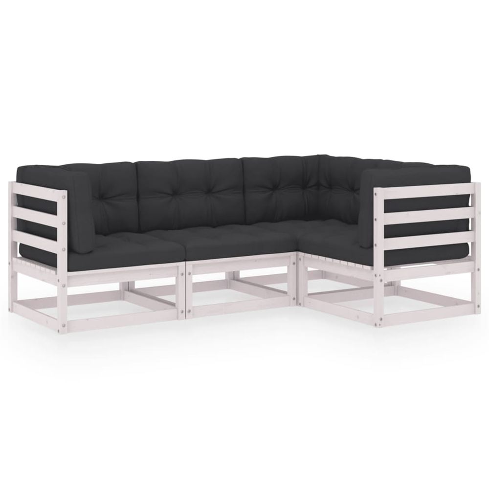Salon de jardin 4 pcs avec coussins bois de pin massif