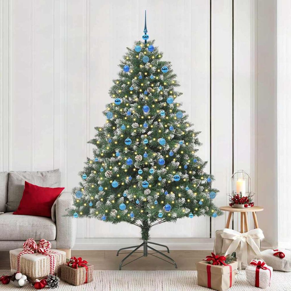 Très grand sapin de noël artificiel 210 cm, lumineux avec 300 led et décorations