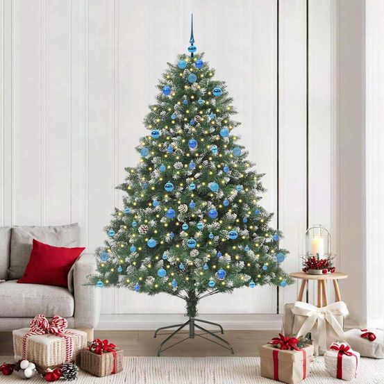Très grand sapin de noël artificiel 210 cm, lumineux avec 300 led et décorations