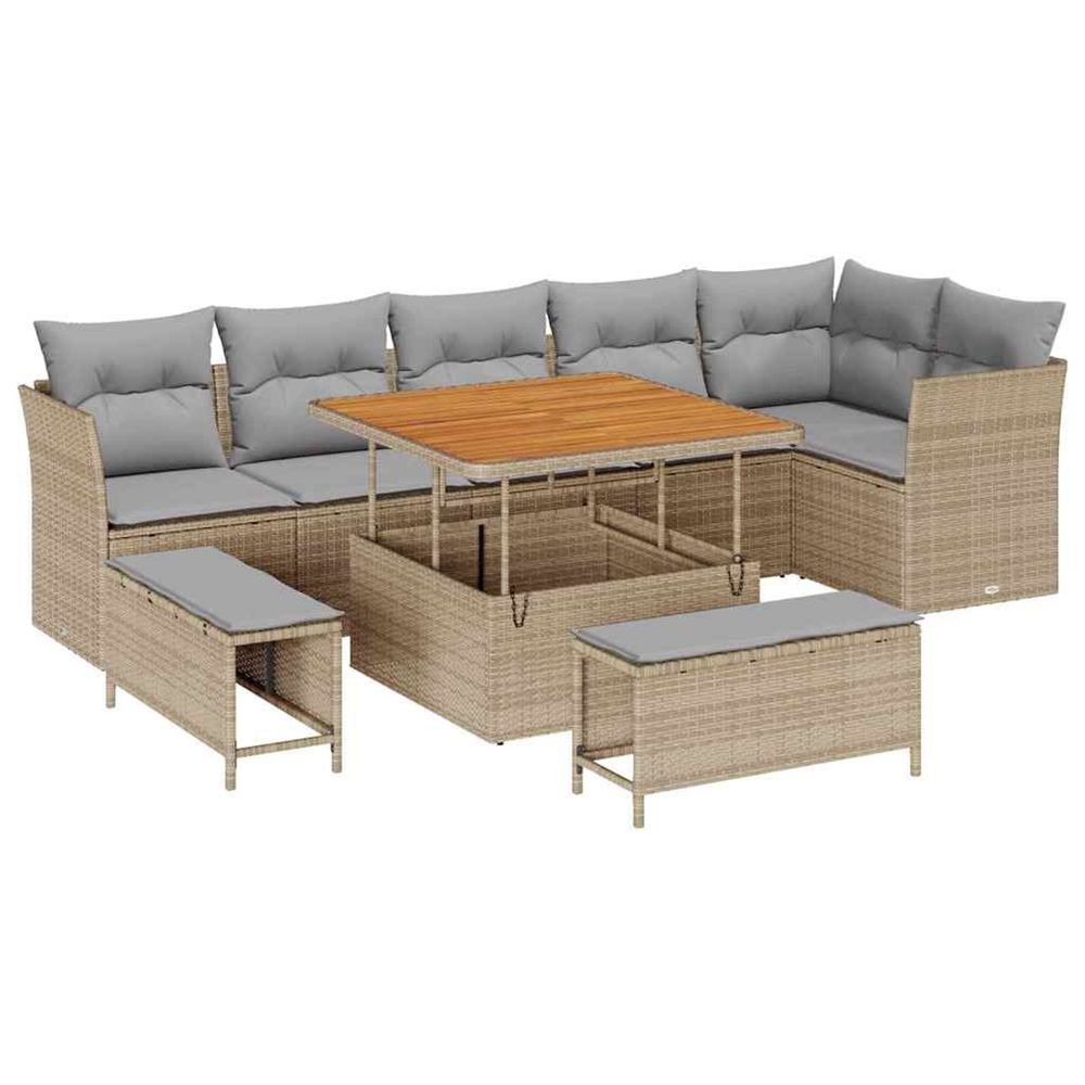 Ensemble de canapé de jardin 9 pc beige polyrotin