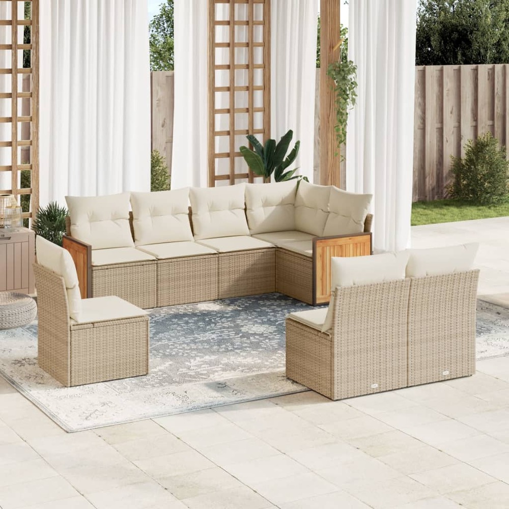 Salon de jardin avec coussins 8 pcs beige résine tressée