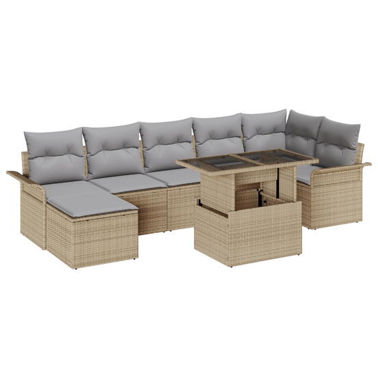Ensemble de jardin 8 pièces avec coussins beige poly rattan