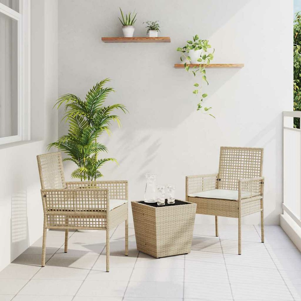 Ensemble bistro de jardin 3 pcs beige polyrotin