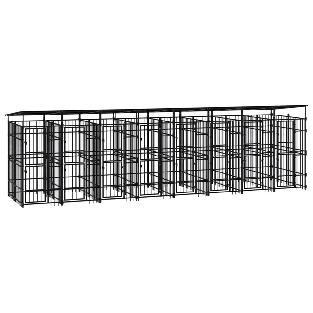 Chenil cage enclos pac animaux d'extérieur avec toit pour chiens acier 14,75 m² noir