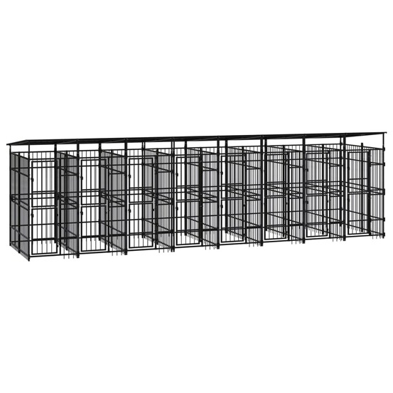 Chenil cage enclos pac animaux d'extérieur avec toit pour chiens acier 14,75 m² noir