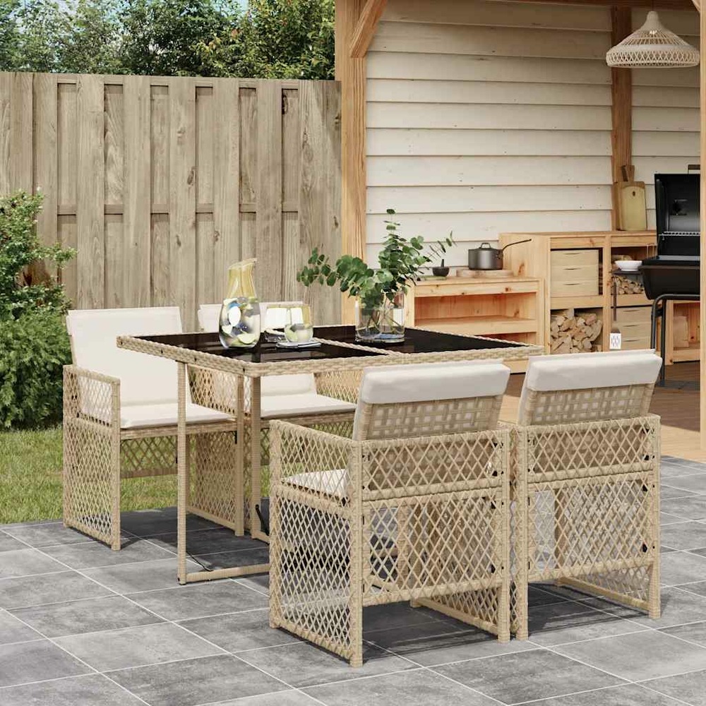 Ensemble à manger de jardin avec coussins 5pcs beige poly rotin