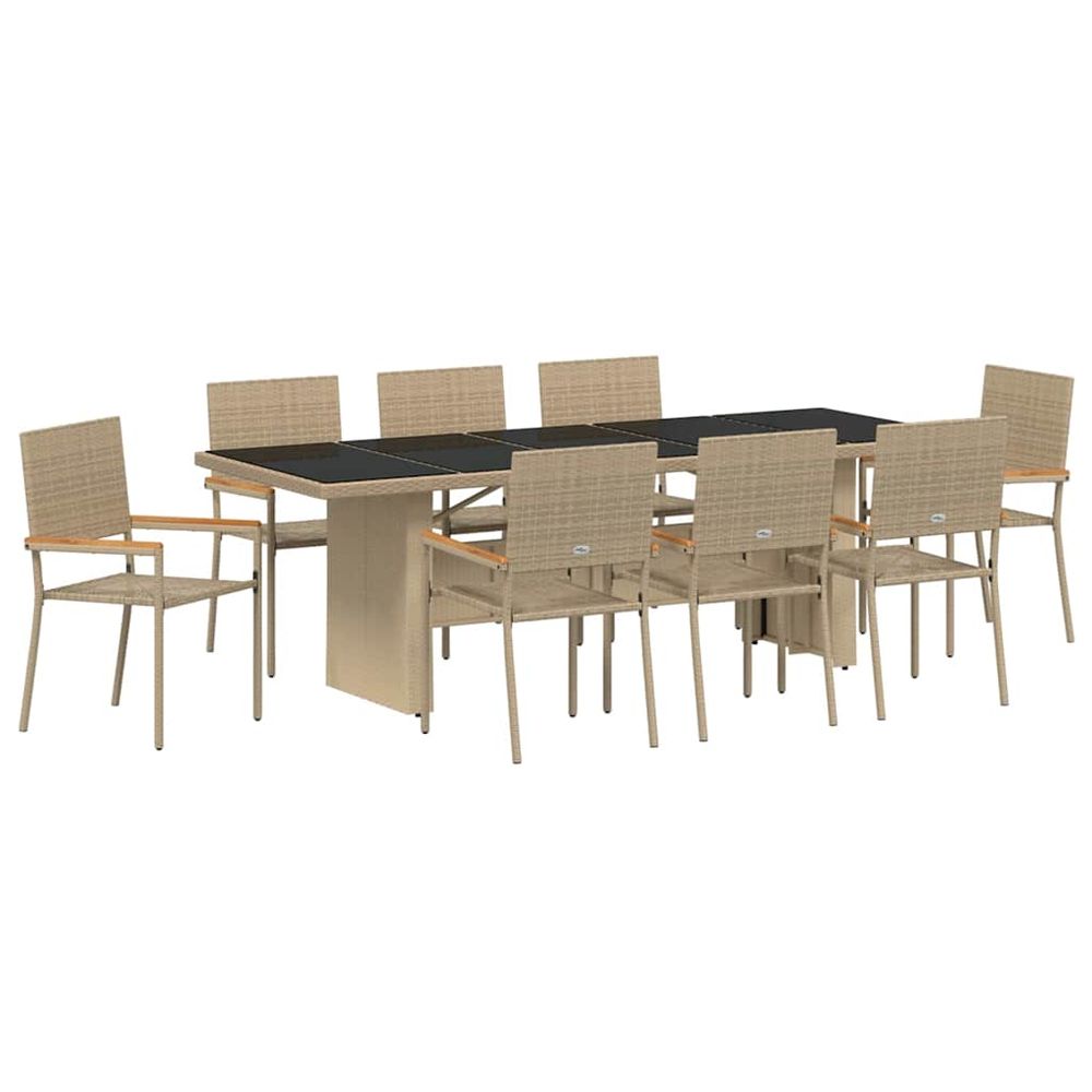 Ensemble de salle à manger pour jardin 9 pc beige polyrotin