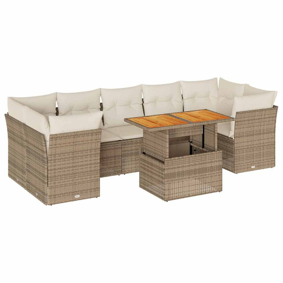 Salon de jardin avec coussins 8 pcs beige résine tressée