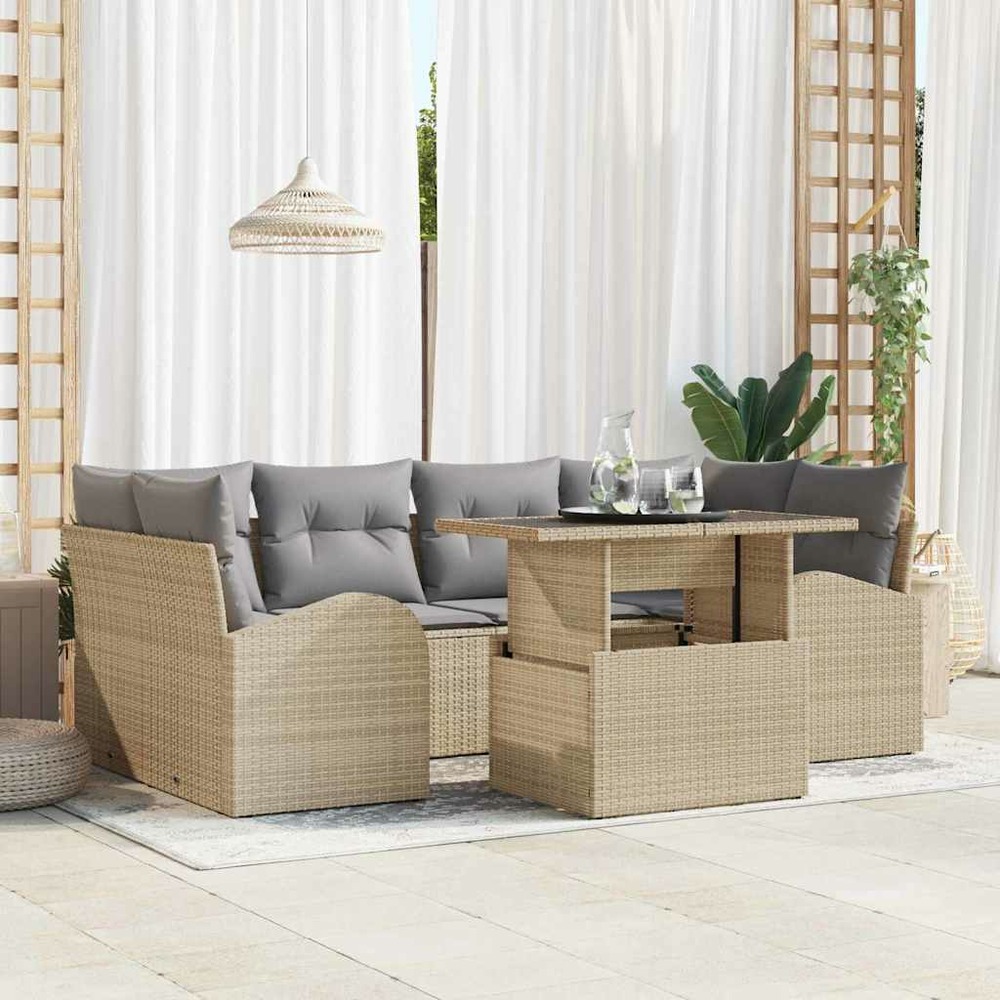 Ensemble de canapé de jardin 7 pcs beige poly rotin
