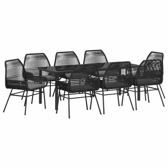 Ensemble de salle à manger pour jardin 9 pcs noir polyrotin