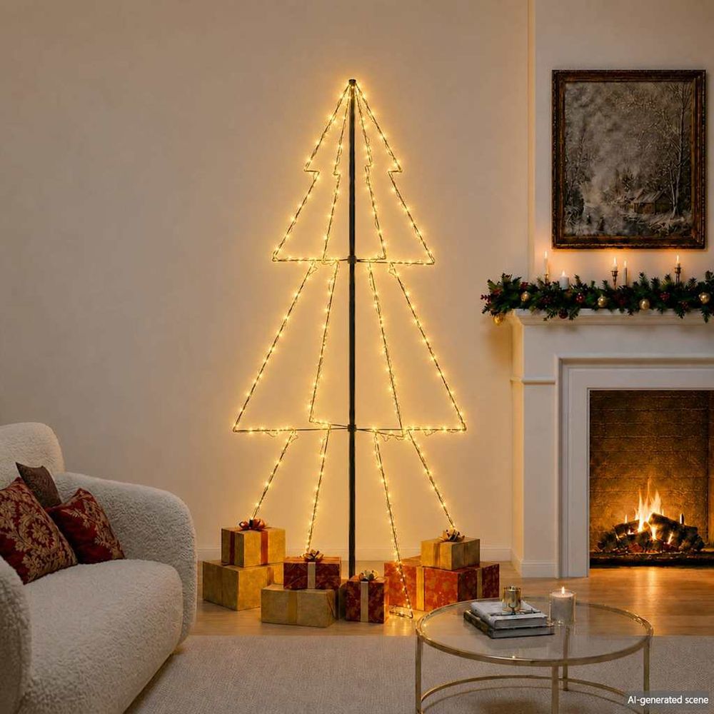 Sapin de noël cône lumineux 300 led métal pour jardin int/ext blanc chaud 220cm