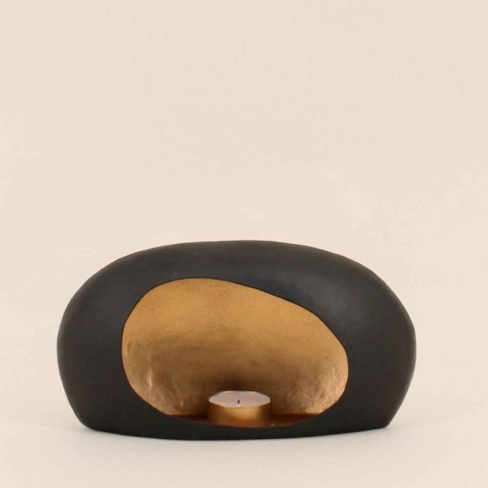 Photophore organique noir et doré 12x22cm