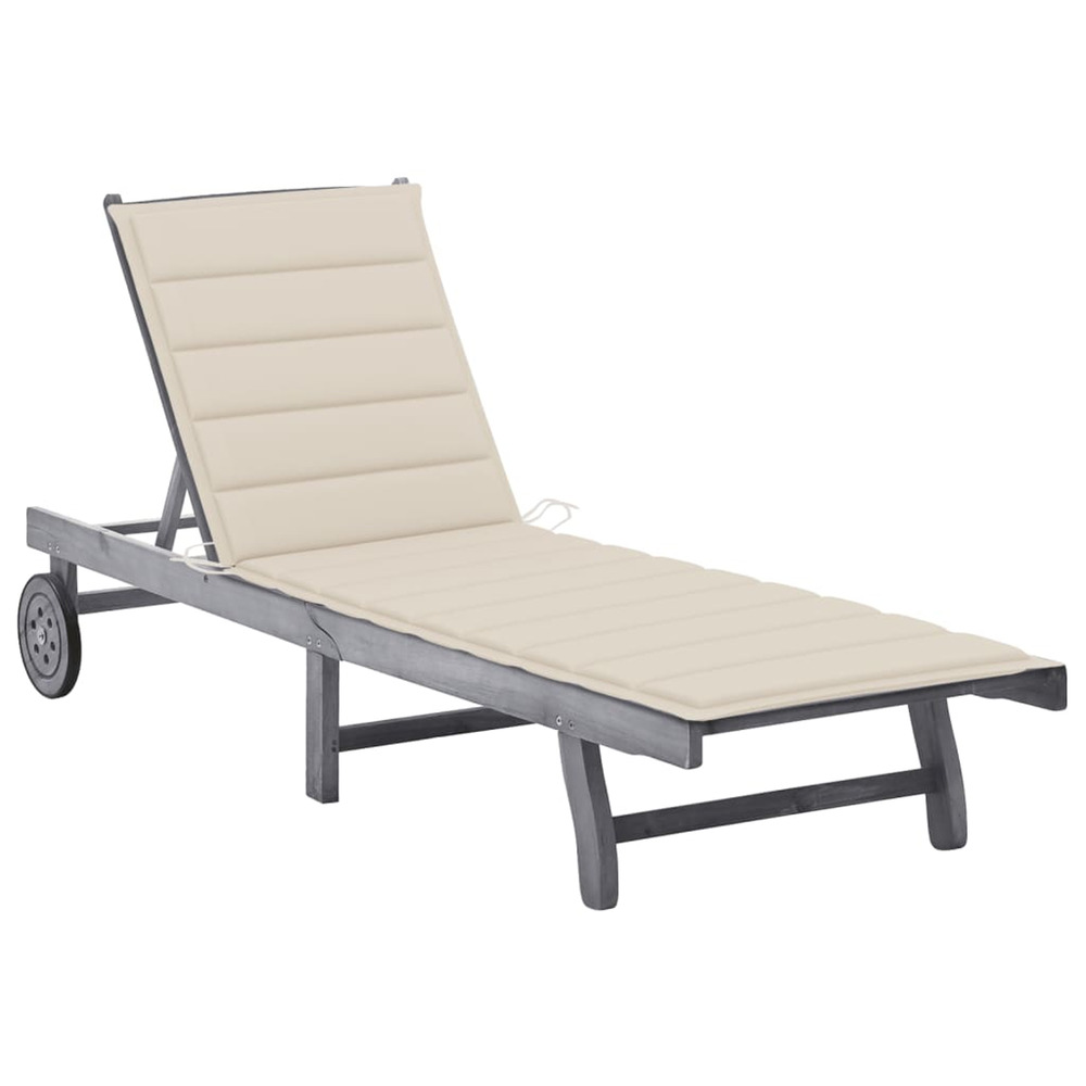 Chaise longue de jardin avec coussin gris bois d'acacia solide bain de soleil