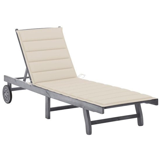 Chaise longue de jardin avec coussin gris bois d'acacia solide bain de soleil