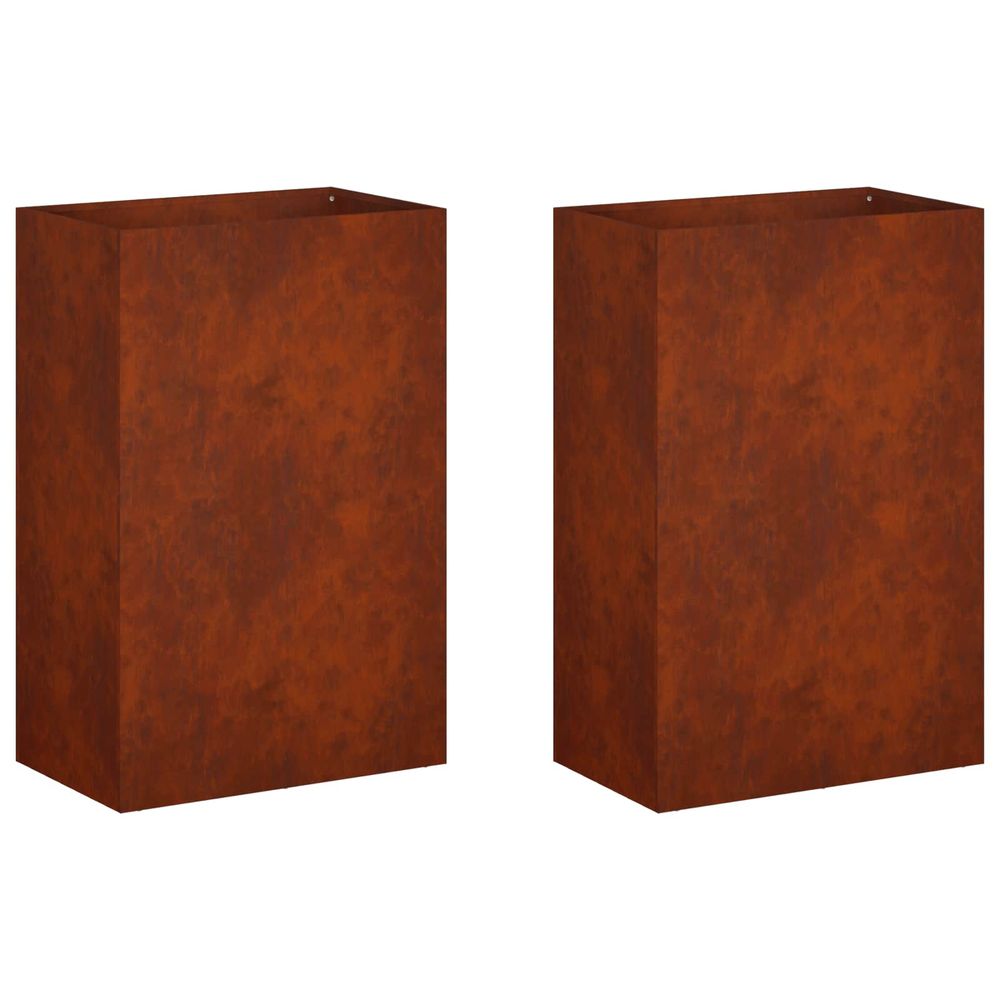 Cache-pot de jardin 2 pc rouillé 40 x 30 x 75 cm acier patiné