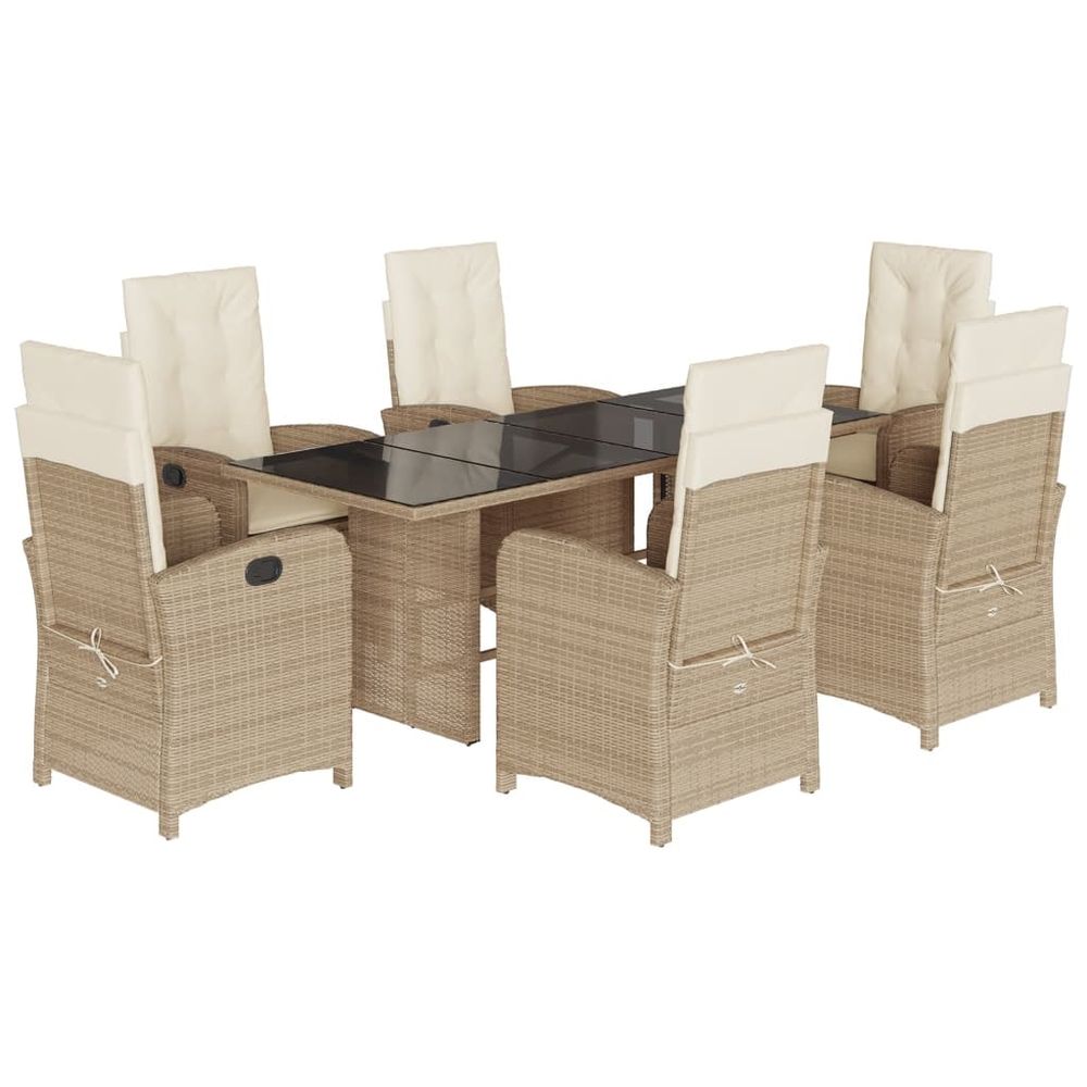 Ensemble à manger de jardin et coussins 7 pcs beige poly rotin