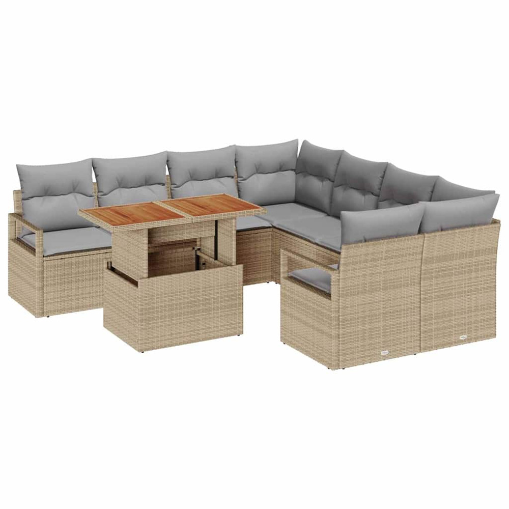 Ensemble de salle à manger pour jardin 9 pcs beige et gris