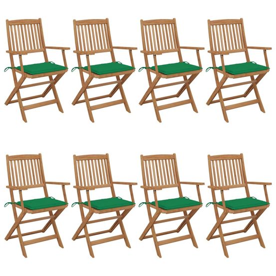 Chaises pliantes 8 pièces avec coussins en bois d'acacia massif