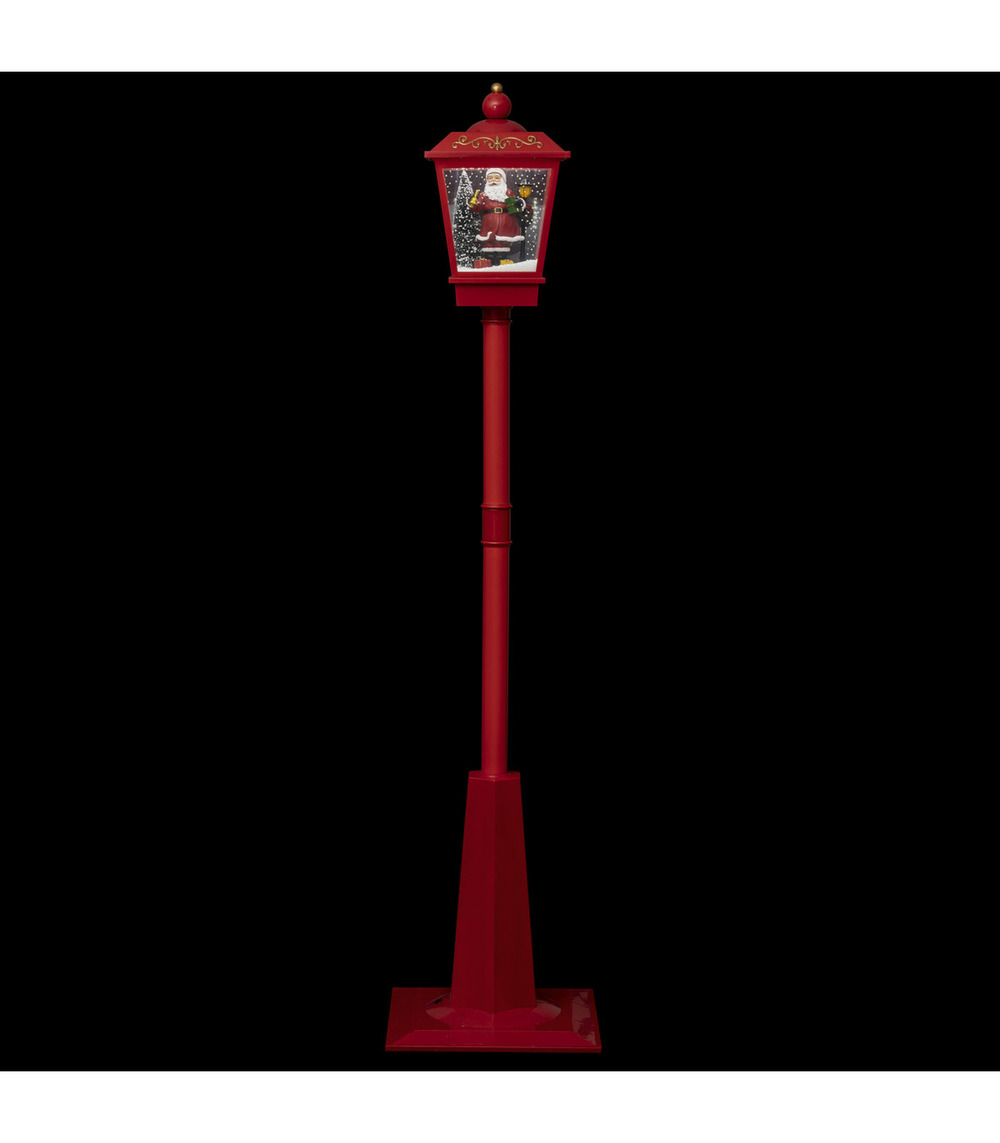 Déco de noël lampadaire rouge lumineux et musical avec personnage h 180 cm