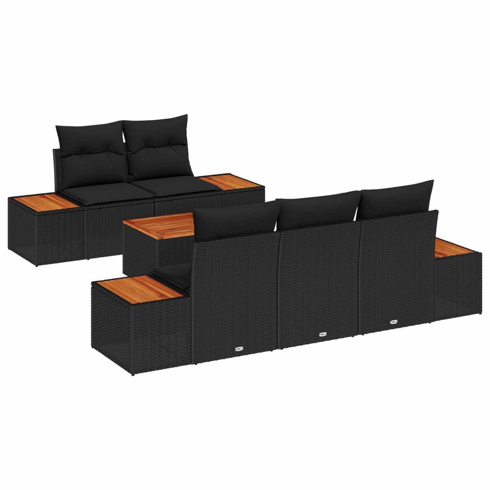 Ensemble de canapé de jardin 6 pc noir poly rotin