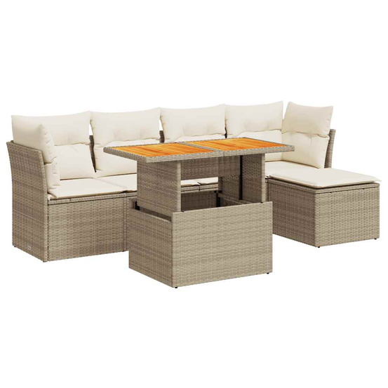 Salon de jardin avec coussins 6 pcs beige résine tressée