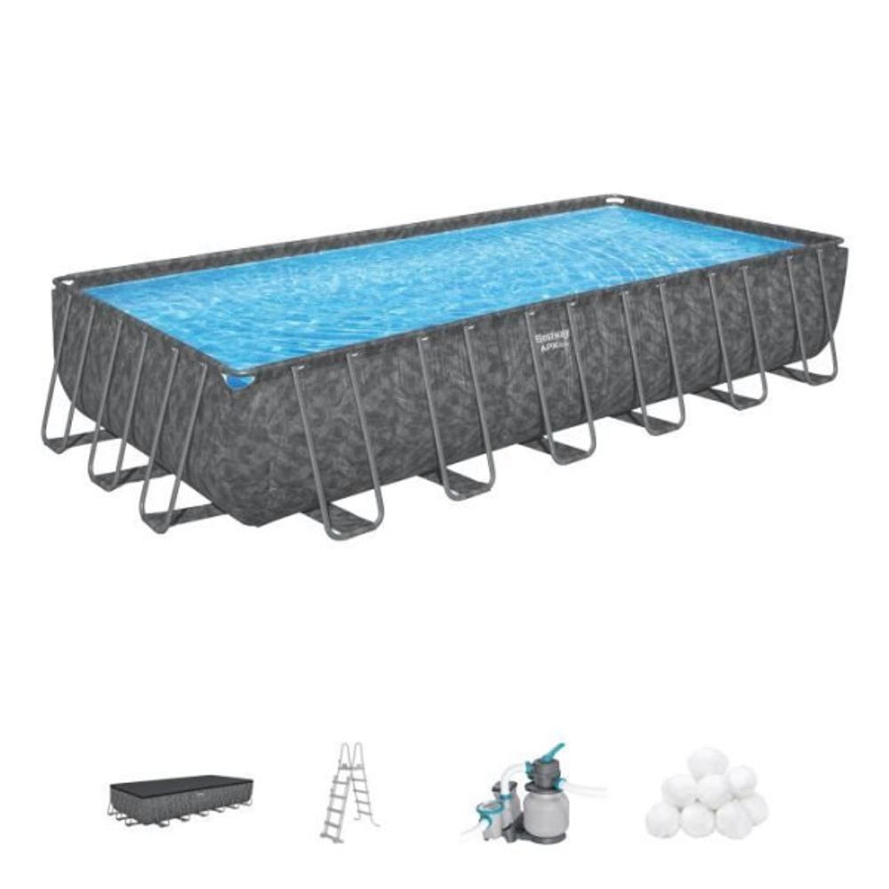 Kit piscine hors sol tubulaire - apx 365™ - 732 x 366 x 132 cm - rectangulaire (filtre a sable, 250 g polysphere, éch