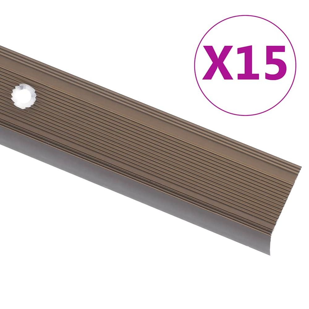 Nez de marche forme en l 15 pcs aluminium 90 cm marron