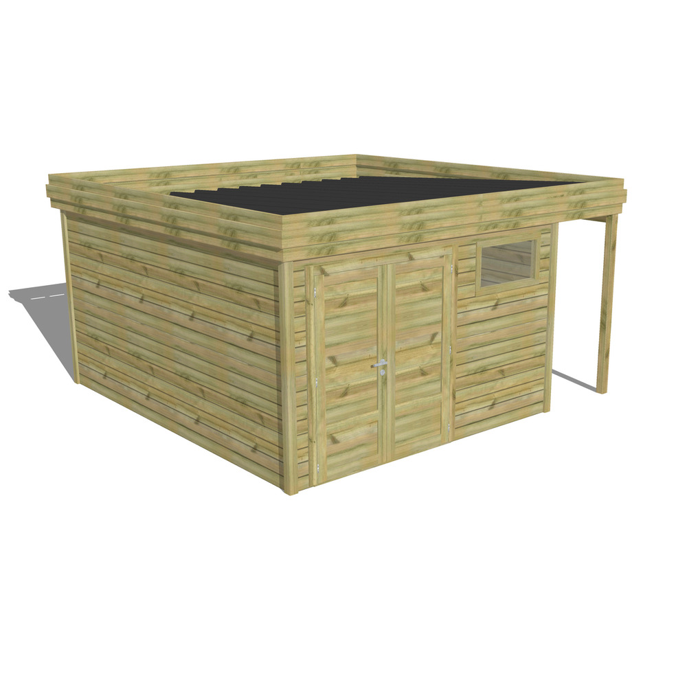 Abri de jardin bois pin traité autoclave 27mm - 4,44x4,34m / 19m2 - bac acier - abri français