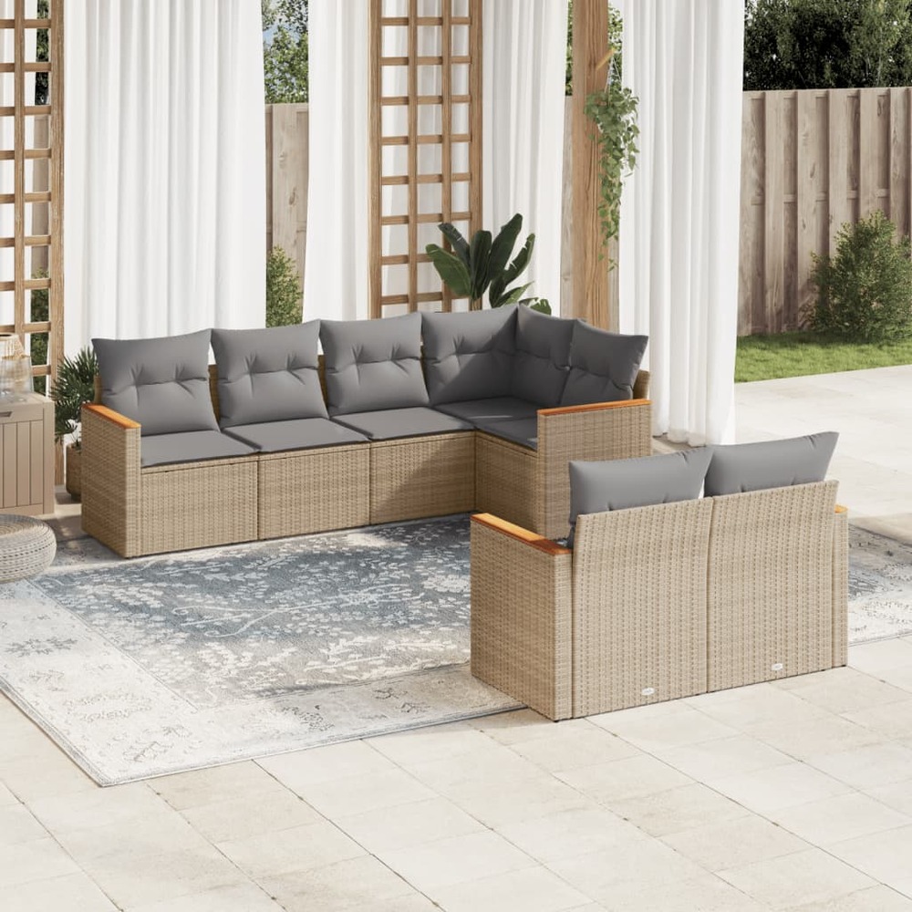 Salon de jardin avec coussins 7pcs mélange beige résine tressée